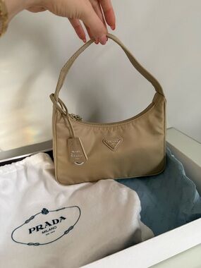 Prada Taupe Nylon Shoulder Bag